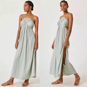 Anthropologie by Anthropologie Halter Tie Back Maxi Dress in Mint